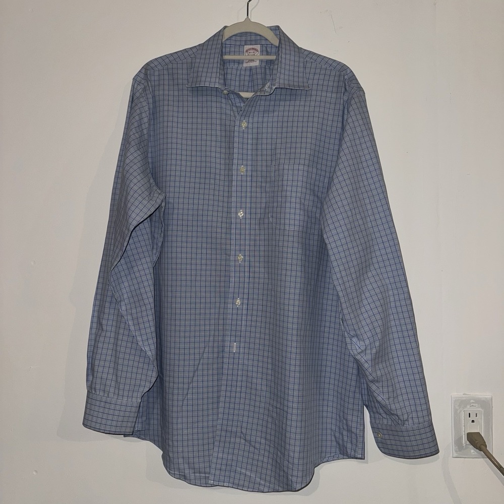 Brooks Brothers Shirt Traditional Fit Mens 16.5-35 Blue Plaid Button Up Office